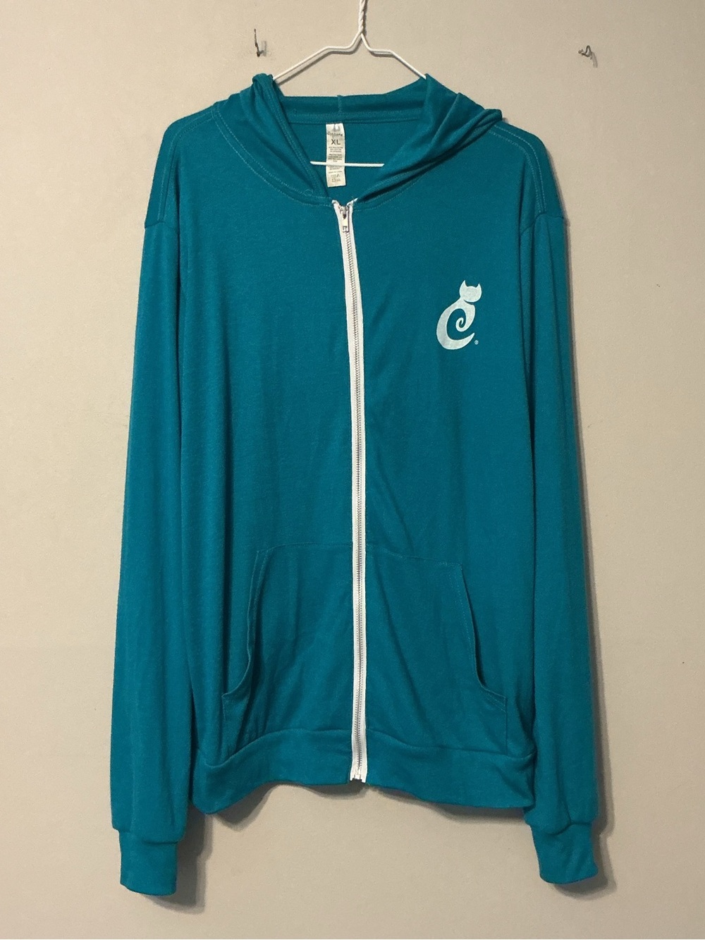 Teal Zip-Up Hoodie with Cat Logo